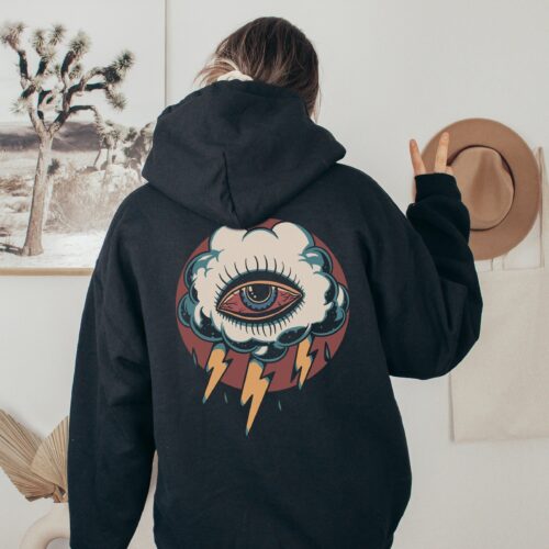 Eye Cloud Weirdcore Hoodie , Gothic Y2K Grunge Tattoo Flash Art Goblincore Hoodie , Traditional American Weirdcore Clothing For Men & Women