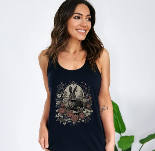 Whimsical Vintage Victorian Woodland Rabbit Womens Tank Top Old Nature Tree Shirt Forest Core Cottage T Cute Goblincore Botanical Racerback