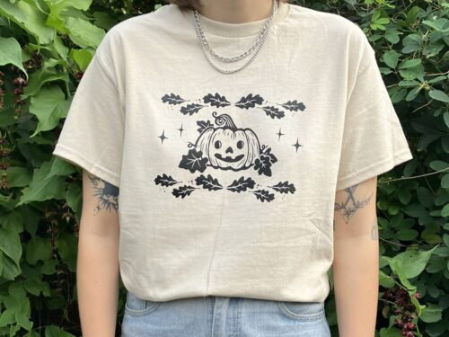 Hand Printed Pumpkin T Shirt - Autumn Print Shirt Lino Print Otgw Shirt Cottagecore Clothing Halloween Shirt Vintage Tee Graphic Tee