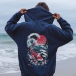 Cozy Japanese Koi Fish Hoodie, Nautical Asian Art Sweater, Unisex Tokyo Style, Urban Pond-Themed Hooded Top, Perfect For The Beach.