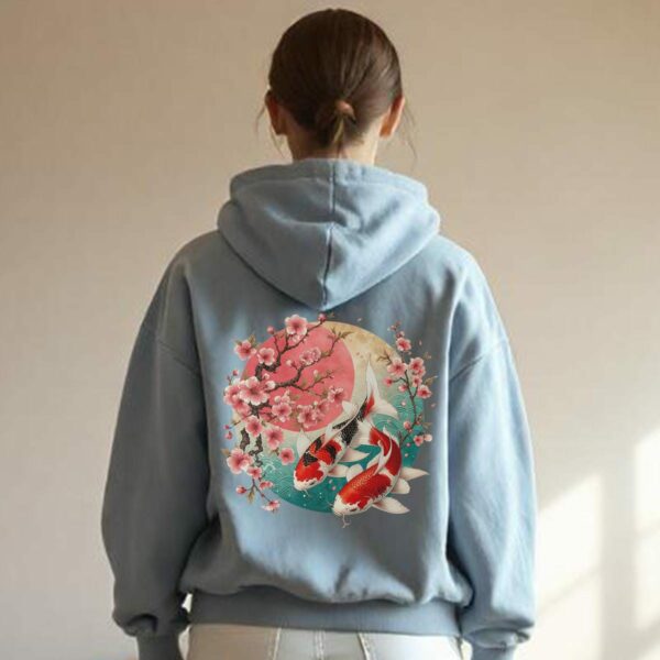 Koi Fish & Cherry Blossoms Hoodie - Japanese Art-Inspired Cozy Sweatshirt